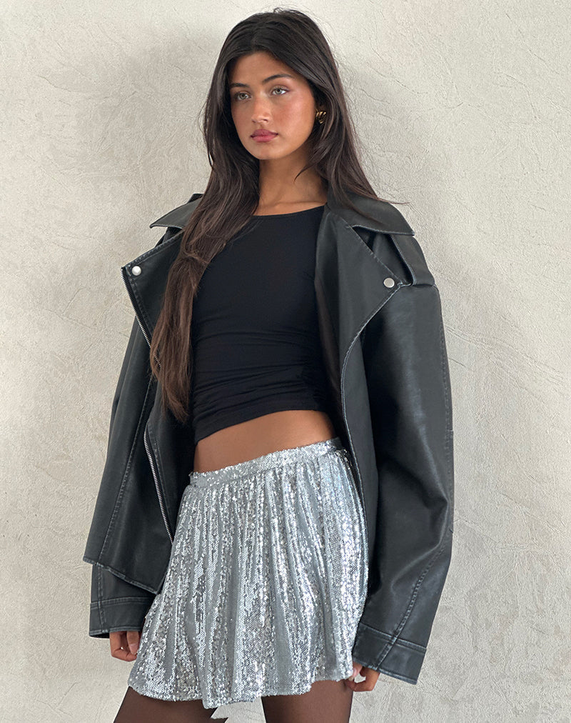 THE CHIMA MINI SKIRT - SEQUIN SILVER CHROME  - VIA MOTEL ROCKS | Only €61 | NOW AVAILABLE TO SHOP at IAMINHATELOVE