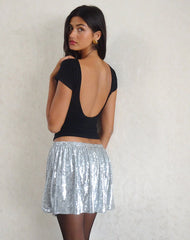 THE CHIMA MINI SKIRT - SEQUIN SILVER CHROME  - VIA MOTEL ROCKS | Only €61 | NOW AVAILABLE TO SHOP at IAMINHATELOVE